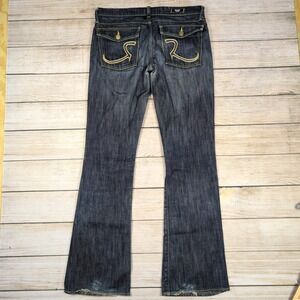Rock & Republic Women's Dark Wash Bootcut Jeans Yellow Stitching Size 31